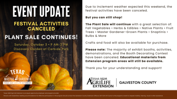 October 3, 2026 – 5th Annual Fall Festival & Plant Sale