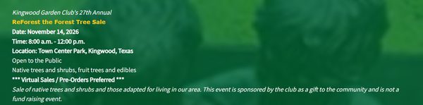 November 14, 2026 – REFOREST the FOREST TREE SALE